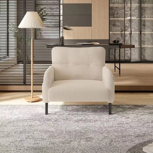 ModernLuxe Corduroy Accent Chair, Wide Seat Single Armchair with Side Pockets, Comfortable Reading Chair for Living Room & Bedroom - 1 of 4