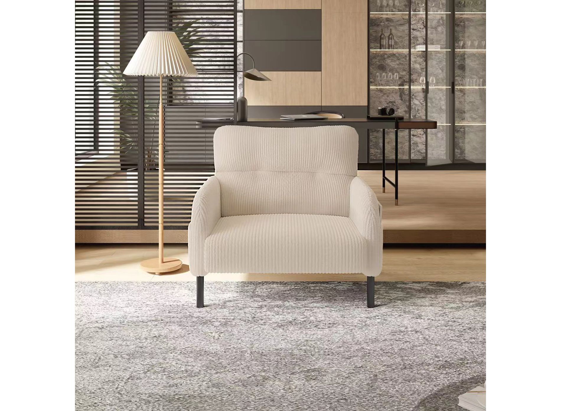ModernLuxe Corduroy Accent Chair, Wide Seat Single Armchair with Side Pockets, Comfortable Reading Chair for Living Room & Bedroom
