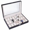 Slickblue Black Faux Leather Watch Box with 12/24 Compartments, Top-Opening Organizer for Watch Collection - 2 of 4