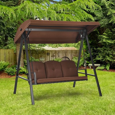 Costway Outdoor 3-Seat Porch Swing with Adjust Canopy and Cushions Gray\Brown