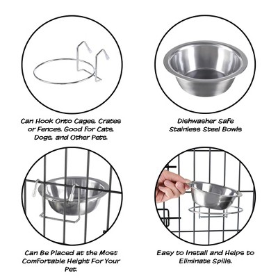 Set of 2 Stainless Steel Elevated Hanging Pet Bowls