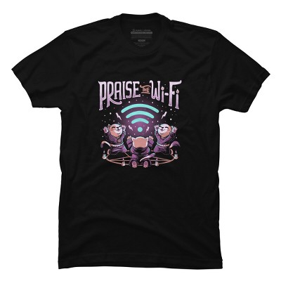 Men's Design By Humans Praise the Wifi Funny Evil Worship Cats By EduEly T-Shirt