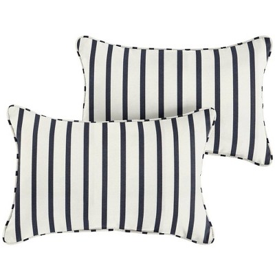 Sunbrella 2pk Lumbar Outdoor Corded Throw Pillows Lido Indigo/White Stripe