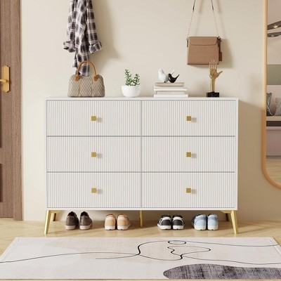 Whizmax 6 Drawer Dresser with Gold Handles and Metal Legs,Modern Dressers & Chest of Drawers for Living Room,Closet, Bedroom, Hallway