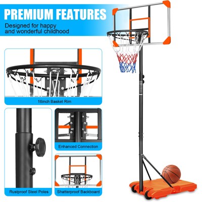 Vynxaria Adjustable Portable Basketball Goal - 5.6 to 7ft for Indoor & Outdoor Fun