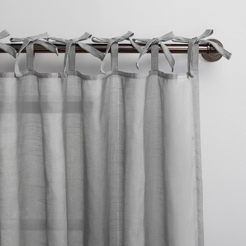 Bethany Slub Textured Linen Blend Sheer Tie Top Curtain Panel - No. 918, 4 of 10