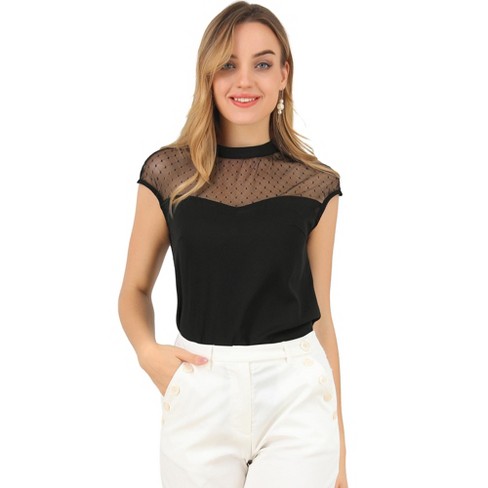 INSPIRE CHIC Women's Mesh Cap Sleeve Keyhole Back Retro Vintage Blouse - image 1 of 4