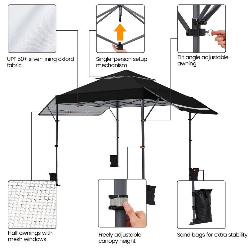 Topeakmart 10x17ft Pop-up Gazebo Canopy with Double Awnings, 4 of 8