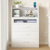 VECELO White Dresser Tall Modern Makeup Vanity Table with LED Lights & Charging Station - 2 of 4