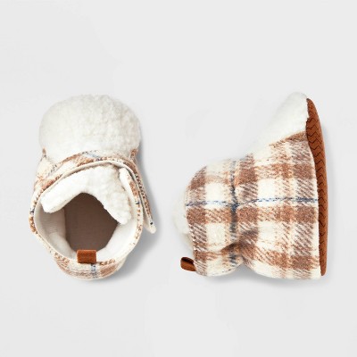 Image of Baby Plaid Bootie Slippers - Cat & Jack™ Off-White 3-6M