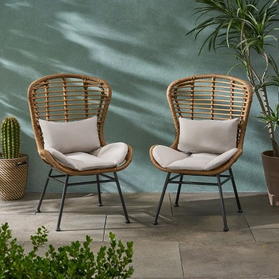 2pc Modern La Habra Chair with Iron and Plastic for Outside-Christopher Knight Home