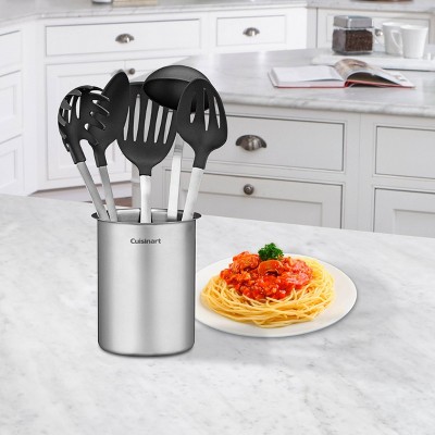 Stainless Steel Crock with Black Nylon Utensil Set, 6-Piece