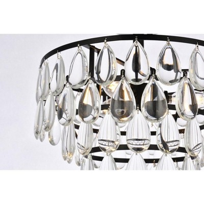 Mila 14'' Black Iron and Crystal Flush Mount Light