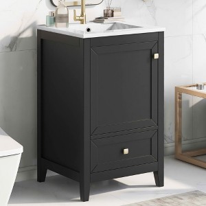 MAYEERTY 20" Bathroom Vanity with Sink Soft Closing Door Storage Rack Drawer Black - 1 of 4