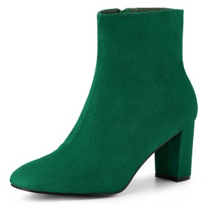 Allegra K Women's Dress Round Toe Side Zip Chunky Heel Ankle Boots - 1 of 4