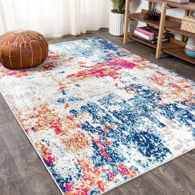Pebble Navy & Marbled Abstract Area Rug - JONATHAN Y