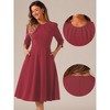 INSPIRE CHIC Women's 3/4 Sleeve Pleated Round Neck Pockets A-Line Swing Work Midi Dress - 2 of 4