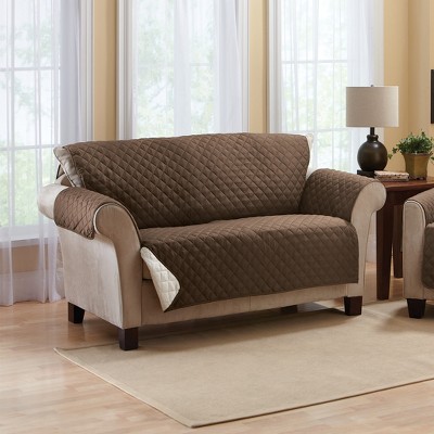 Chocolate and Tan Reversible Quilted Loveseat Protector Cover
