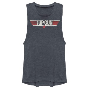 Juniors Womens Top Gun Logo Distressed Festival Muscle Tee - 1 of 4
