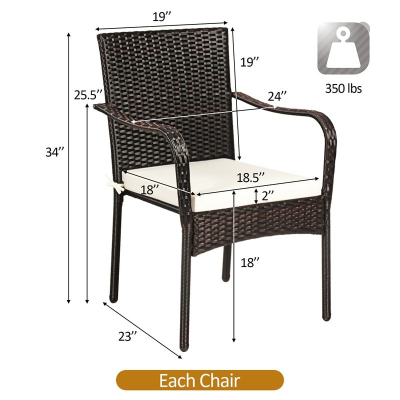 Costway Set of 4 Patio Rattan Dining Chair Stackable Cushioned Armrest Garden, 2 of 11