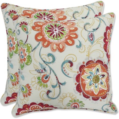 Set of 2 Outdoor/Indoor 16.5" Throw Pillows Fanfare Sonoma - Pillow Perfect: Weather-Resistant, Abstract Botanical Design