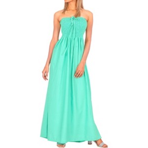 LA LEELA Women's House Daily Routine Evening Wear Solid Smocked Top Maxi Slit Dress Casual Strapless Tube Dresses for Women - 1 of 4