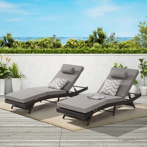 TiramisuBest 2-Piece Outdoor Rattan Chaise Lounge Set with Adjustable Backrest,Table & Cushion for Patio/Pool/Beach/Backyard/Garden(Light Gray) - 1 of 4