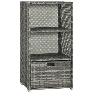 WELLFOR Outdoor PE Wicker Pool Towel Rack Waterproof Storage Organizer with 2 Shelves Gray - 1 of 4