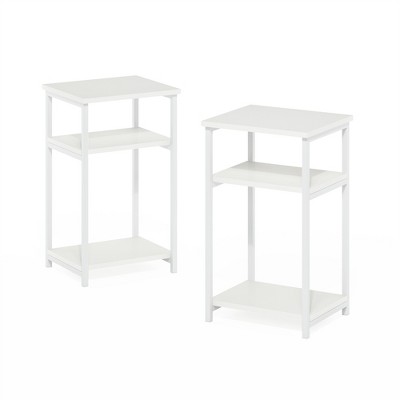 Furinno Just 3-Tier Industrial Metal Frame End Table with Storage Shelves, 2-Pack, White/White