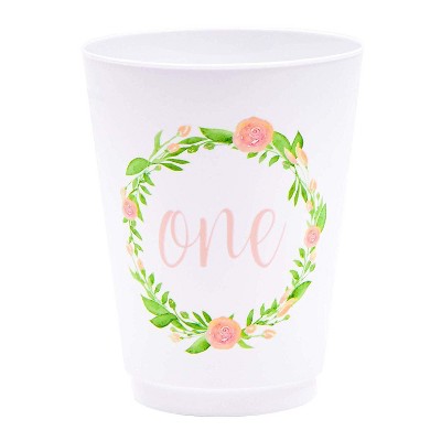 Blue Panda 16-Pack Reusable Disposable Plastic Cups 16 oz for 1st Birthday Party Supplies