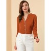 INSPIRE CHIC Women's Contrast Trim V Neck Long Sleeve Button Up Elegant Blouse Shirt - 3 of 4