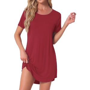cheibear Women's Curved Hem Round Neck Short Sleeve T-shirt Dress Sleepshirt - 1 of 4