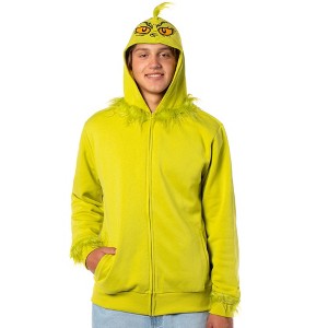 Seven Times Six Dr Seuss Men's The Grinch Faux Hair Costume Character Zip-Up Hoodie - 1 of 4