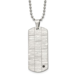 Black Bow Jewelry Stainless Steel Black CZ Polished & Satin Dog Tag Necklace, 20 Inch - 1 of 4