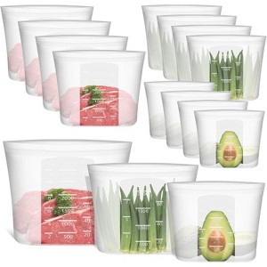 Silicone Reusable Storage Bags, Stand Up Zip Lock Containers, Freezer, Microwave, Oven Safe - 1 of 4