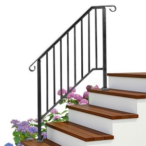 Karl Home 3-Step Black Iron Outdoor Handarail  with Sliver Pattern - 1 of 4