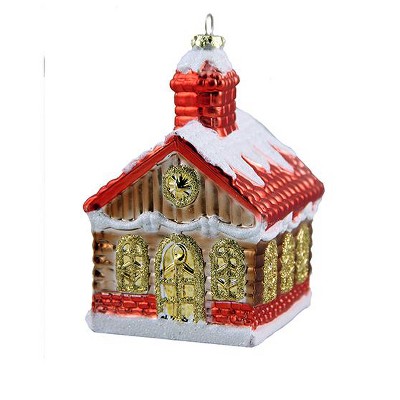 Barcana 3.5" Red and Gold Glittered Shatterproof Log Cabin Christmas Ornament