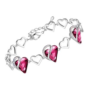 Leafael Infinity Love Heart Birthstone Crystal Link Bracelet, Silver Plated, 7“+2” Adjustable Chain - 1 of 4