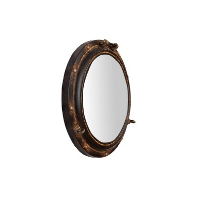 Nautical Charm Round Leather & Wood Porthole Mirror for Kids
