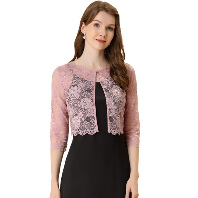 Allegra K Women's Elegant 3/4 Sleeve Sheer Floral Lace Cropped Bolero Shrugs