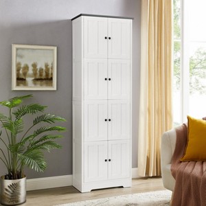 Okak Tall Cabinet, Storage Cabinet with 8 Doors and 4 Shelves, Kitchen Cabinet for Living Room, Bedroom and Office, White - 1 of 4