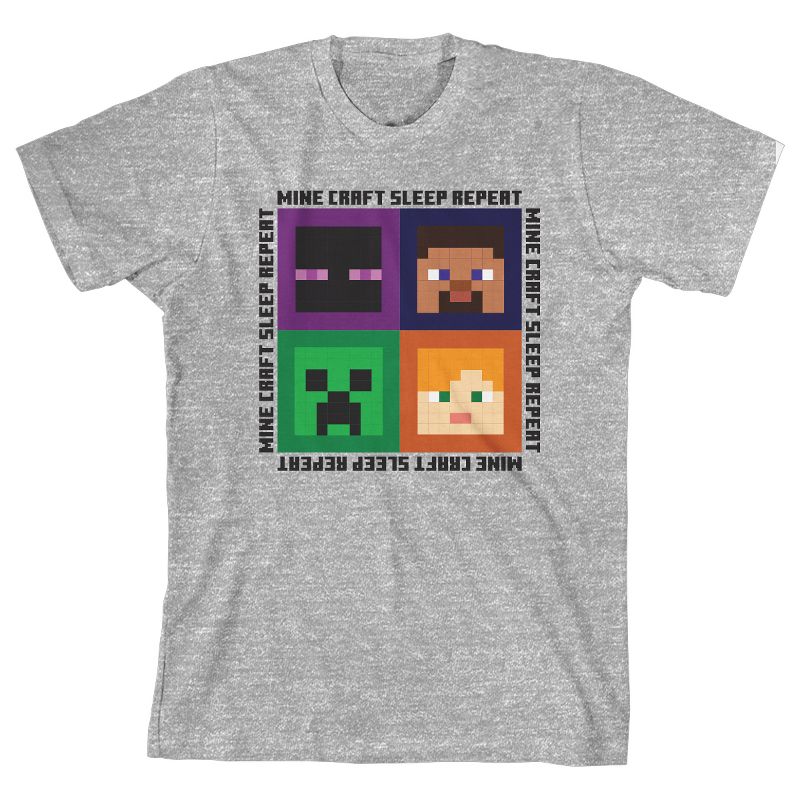 Minecraft Sleep Repeat Boy's Athletic Heather T-shirt, 1 of 2
