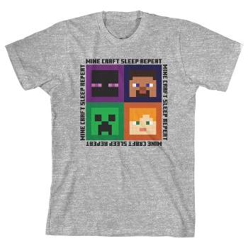 Minecraft Sleep Repeat Boy's Athletic Heather T-shirt