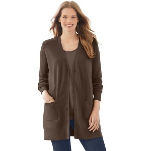Woman Within Perfect Longer-Length Cotton Cardigan - 1 of 4