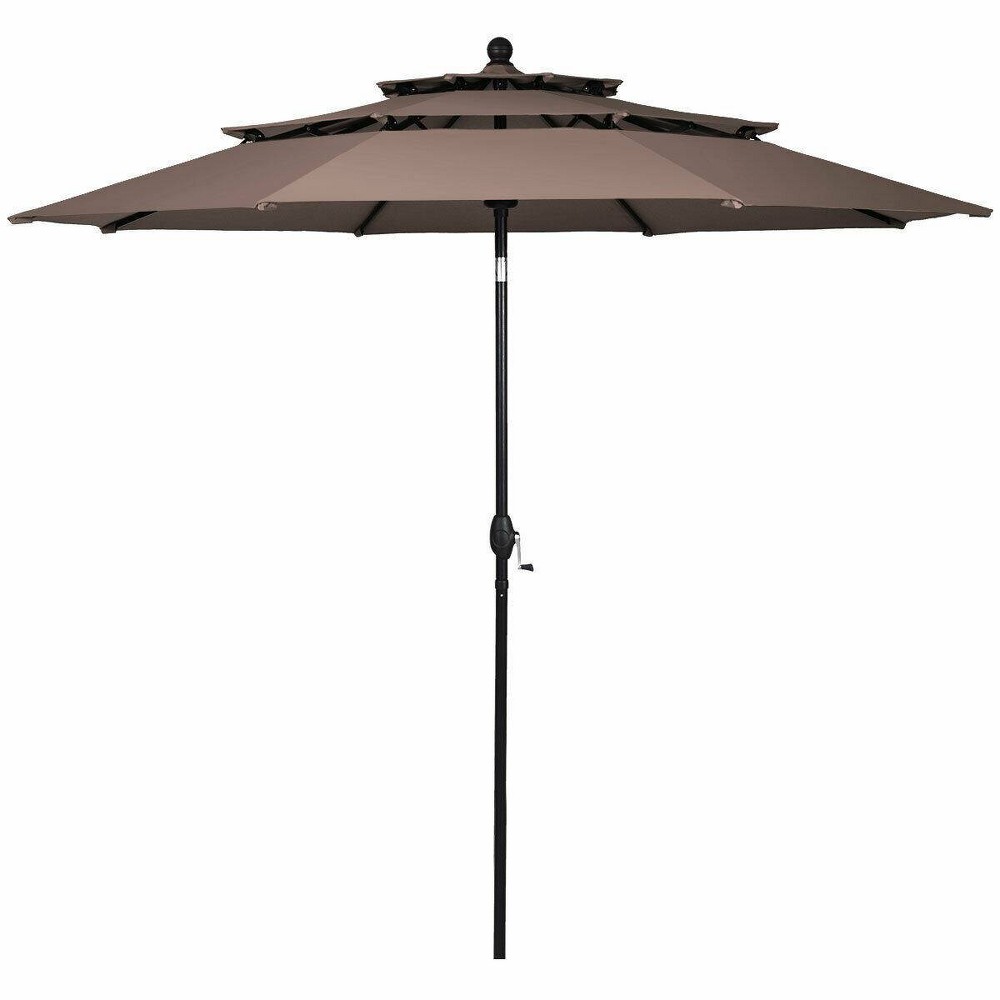 Photos - Parasol 10' x 10' Double Vented 3-Tier Patio Market Table Umbrella Tan - Wellfor