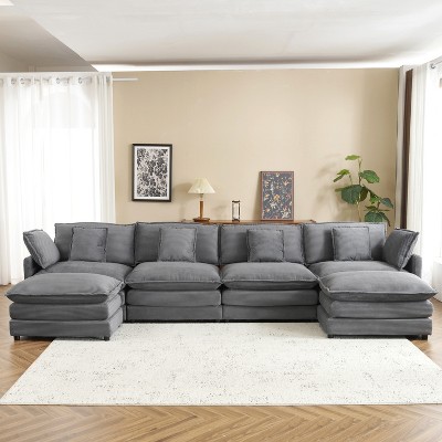 Whisen 149" Modern Design Modular Sofa Couch Upholstered Corduroy L-Shape Sectional Sofa with Side Storage Pockets