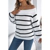 V For City Women's 2025 Autumn Winter Casual Striped Off-Shoulder Lantern Sleeve Pullover Sweater - 3 of 4
