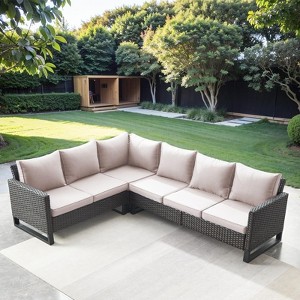 Buenhomino 6-Seater Outdoor Sectional Sofa L Shaped Couch Patio Conversation Furniture Set, Wicker Patio Sectional Sofa with Removable Cushion - 1 of 4