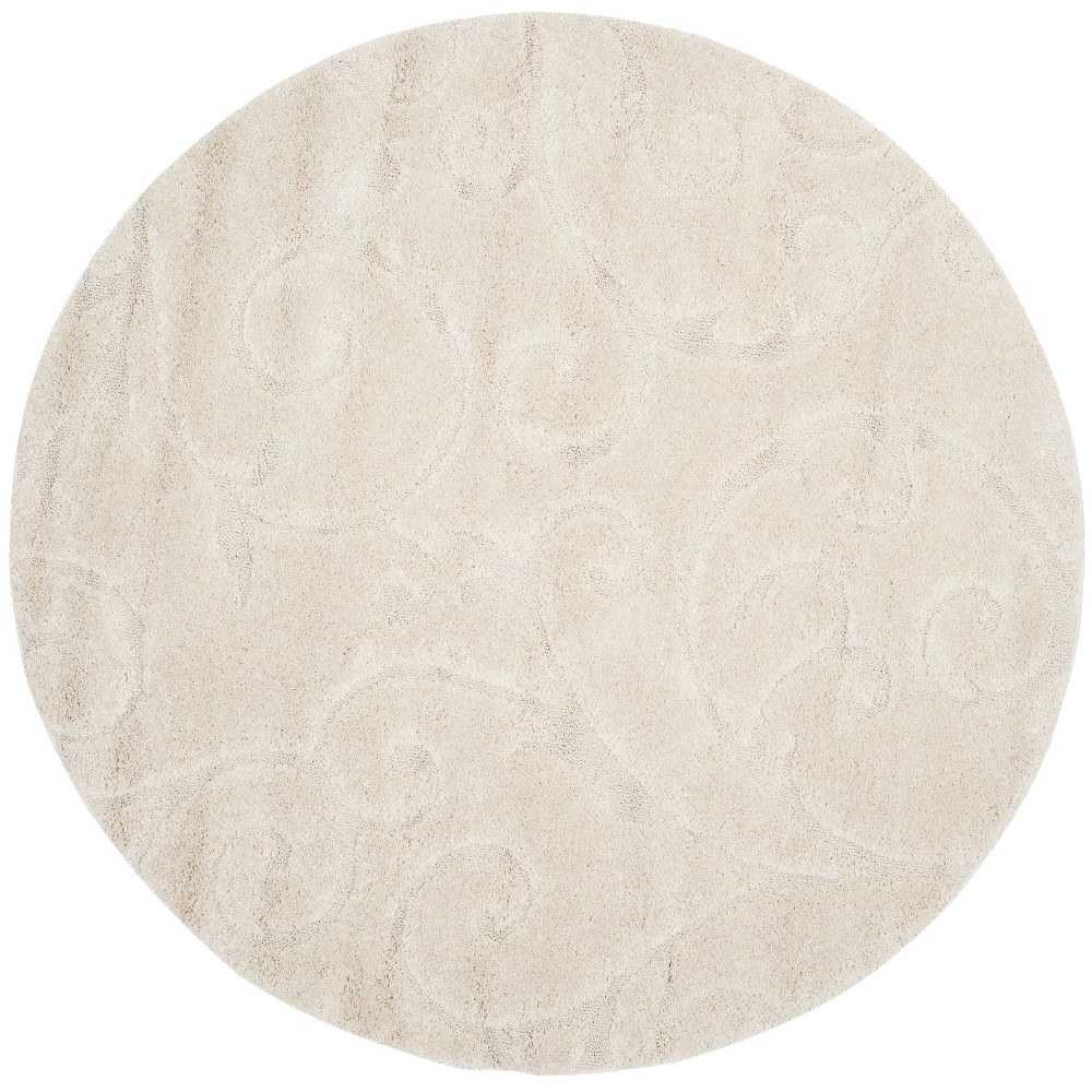 4' Round Solid Shag/Flokati Loomed Area Rug Cream - Safavieh