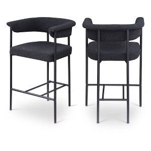 Meridian Furniture,Malin Black Boucle Fabric Counter Stool, Set of 2 - 1 of 4